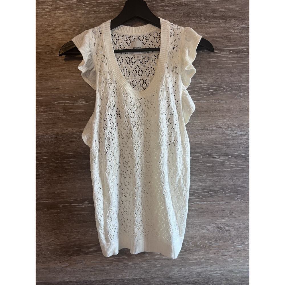 Maeve Anthropologie Halter Top Sweater Knit Ruffles Ivory Sz XL Preppy Tank